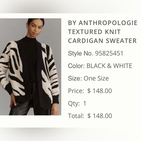 Anthropologie | Black and White Textured Knit Cardigan Sweater ONE SIZE - Picture 3 of 7